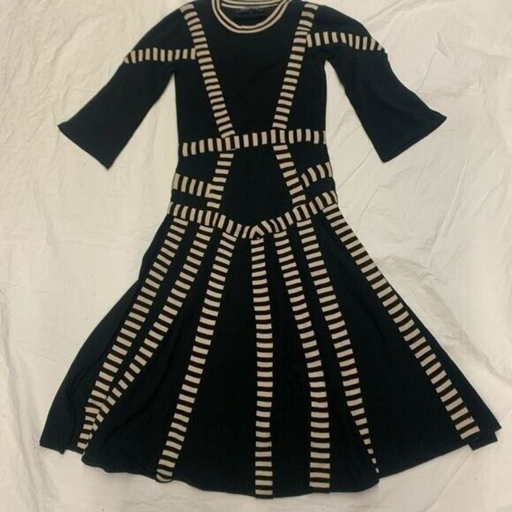 NEW Sz XS (0-2) Tabula Rasa Litho Stripe Dress Knit Sweater Thick Black A-line